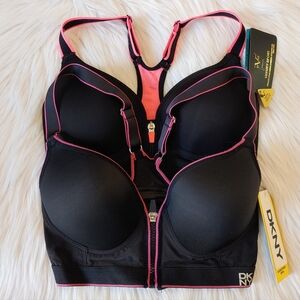 Versace 1969 & DKNY Zip-front Molded Racerback Sports Bras, S & 32C